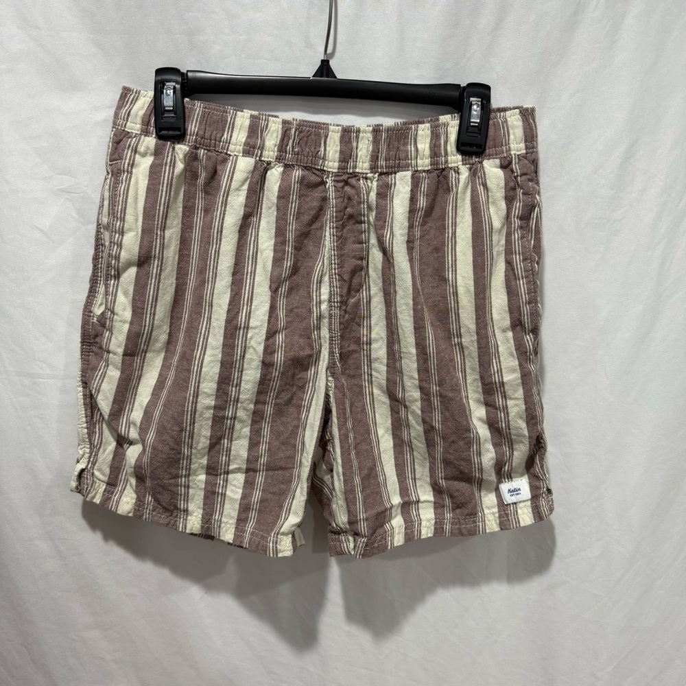 Katin Striped Linen Blend Shorts M Elastic Waist Casual Beach Unisex Hiking Boho